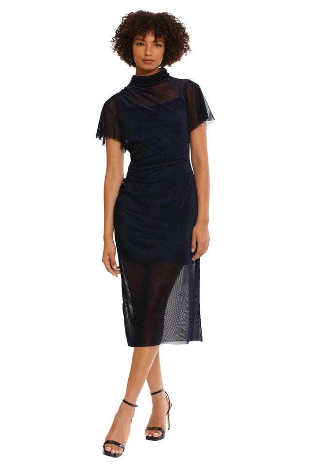 Donna Morgan Short Sleeve Illusion Neckline Dress Navy / 16 Donna Morgan Short Sleeve Illusion Neckline Dress Navy / 16