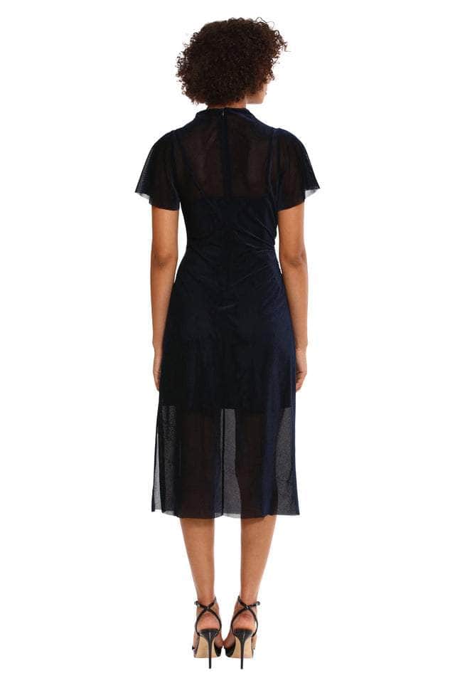 sachin and babi light blue dress Donna Morgan Short Sleeve Illusion Neckline Dress Navy / 16