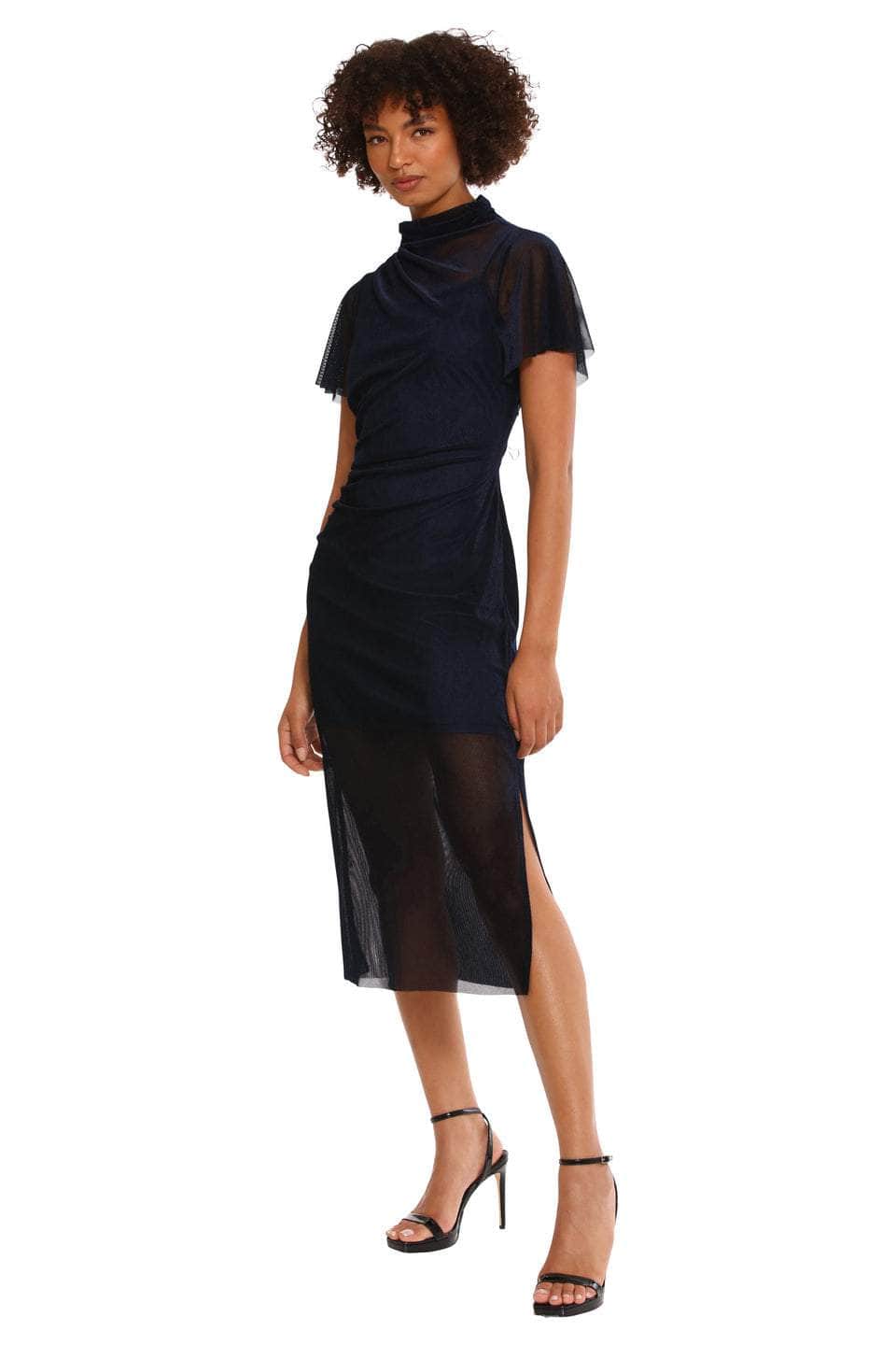 Donna Morgan Short Sleeve Illusion Neckline Dress Navy / 16 Donna Morgan Short Sleeve Illusion Neckline Dress Navy / 16