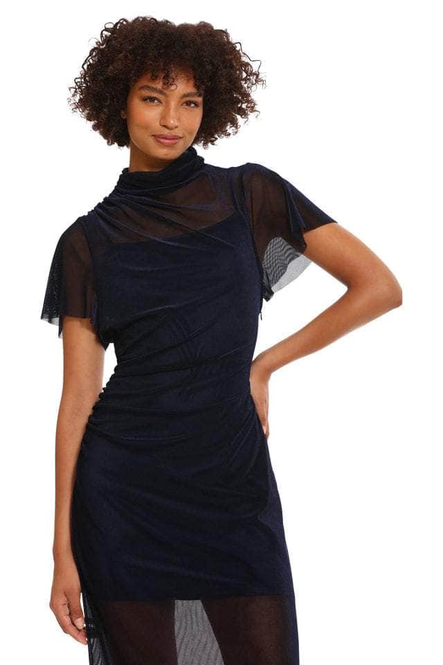 Donna Morgan Short Sleeve Illusion Neckline Dress Navy / 16