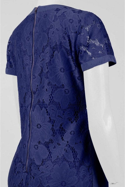 Donna Morgan - D4924M Short Sleeve Floral Lace Mini Dress in Blue in Blue