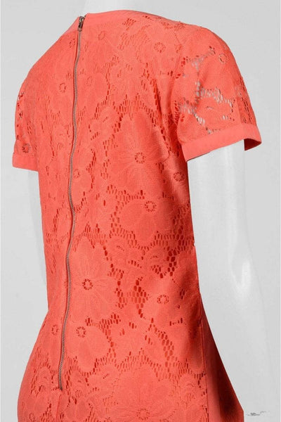 Donna Morgan - D4924M Short Sleeve Floral Lace Mini Dress in Red and Orange