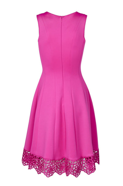 Donna Ricco - DR30919 Sleeveless V Neck Crochet Hem Scuba Dress in Pink