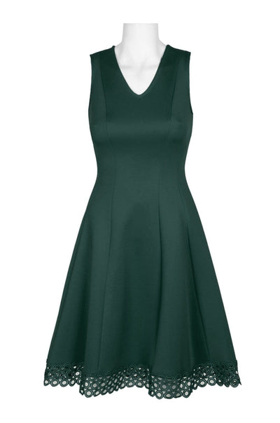 Donna Ricco - DR50487 V Neck Sleeveless Cocktail Dress with Lace Hem In Green