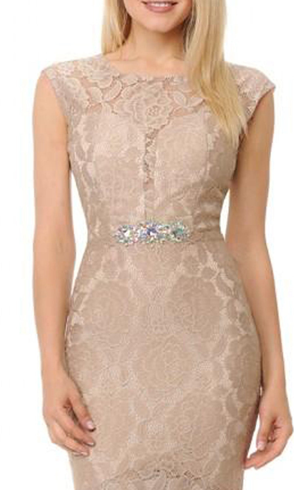 Lenovia - Lace Cap Sleeve Jewel Neck Mermaid Dress 5199 - 2 pcs Nude In Size S and M Available CCSALE S / Nude