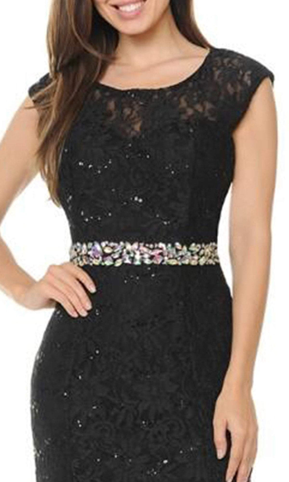 Lenovia - Floral Lace Scoop Evening Gown 5131 CCSALE M / Black