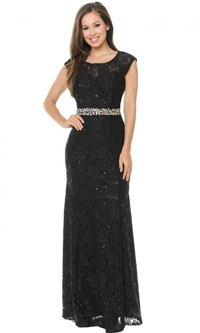 Lenovia - Floral Lace Scoop Evening Gown 5131 CCSALE M / Black