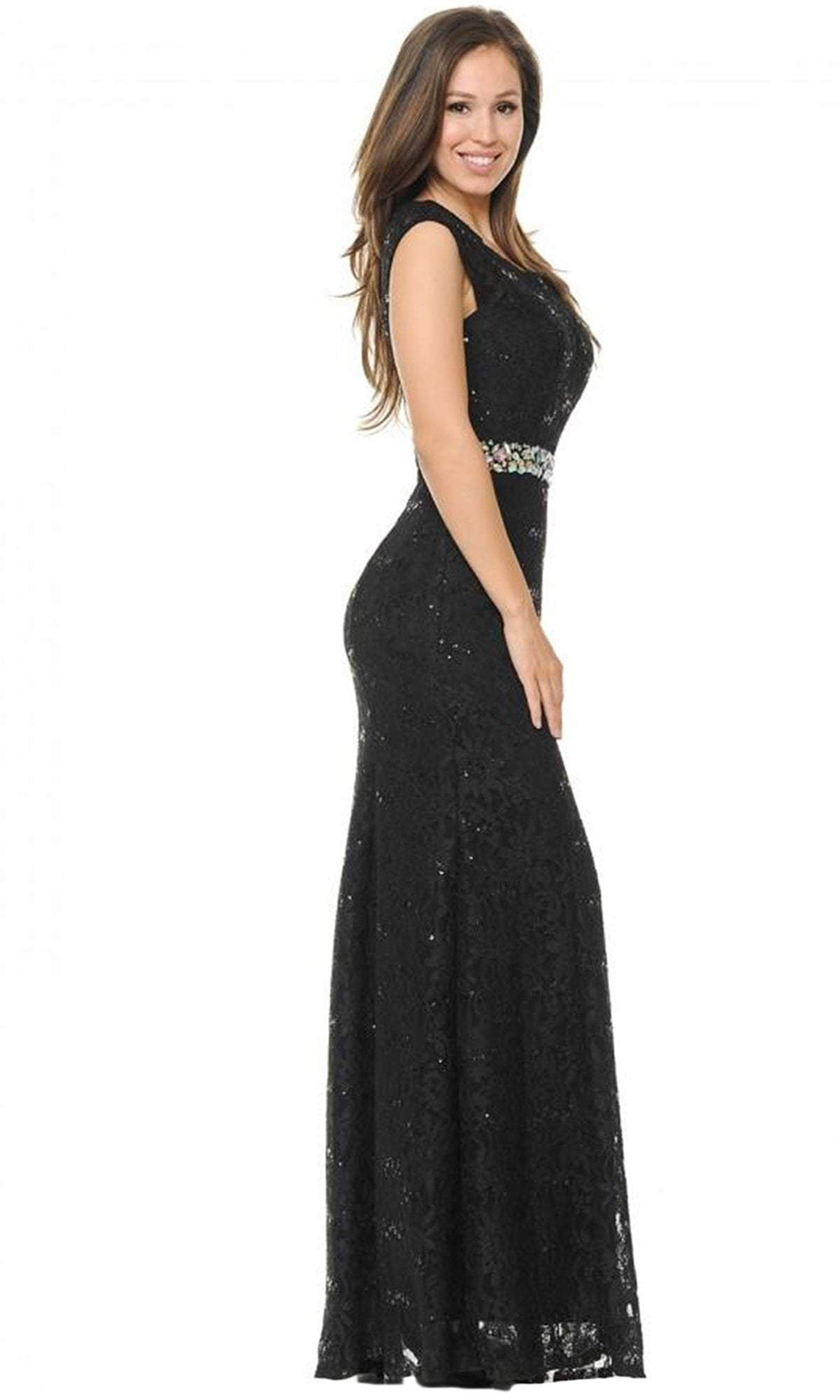 Lenovia - Floral Lace Scoop Evening Gown 5131 CCSALE M / Black