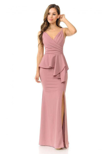 Lenovia - 5174 V Neck Trumpet Dress with Peplum