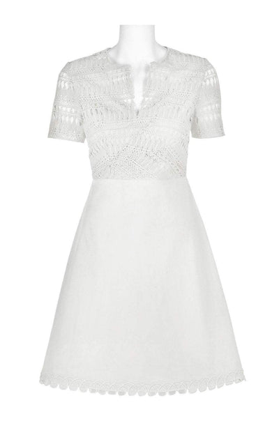 Elie Tahari - E303N607 Lace V-neck A-line Dress In White