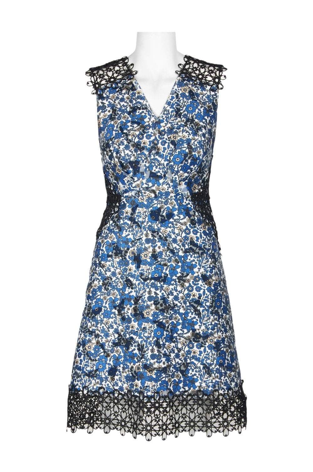 Elie Tahari - V Neck Floral Burnout Crochet Flared Dress E40F9617SC Elie Tahari - V Neck Floral Burnout Crochet Flared Dress E40F9617SC