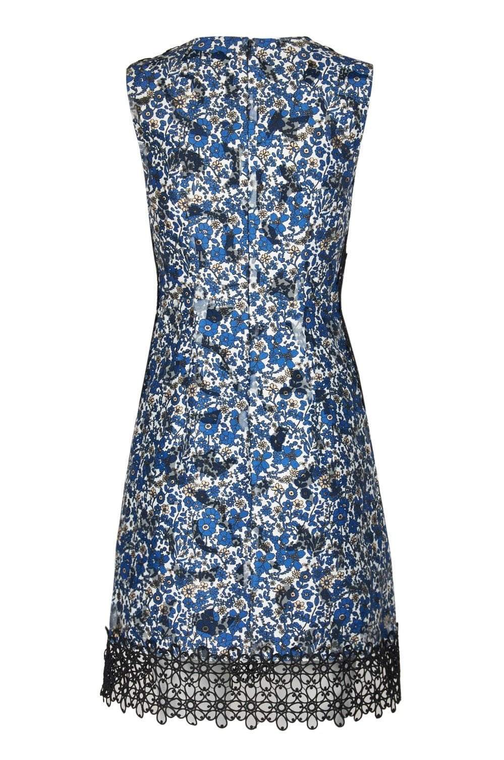 Elie Tahari - E40F9617 Floral Printed Crochet A-line Dress In Blue and Black