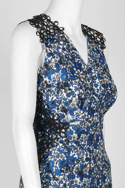 Elie Tahari - E40F9617 Floral Printed Crochet A-line Dress In Blue and Black