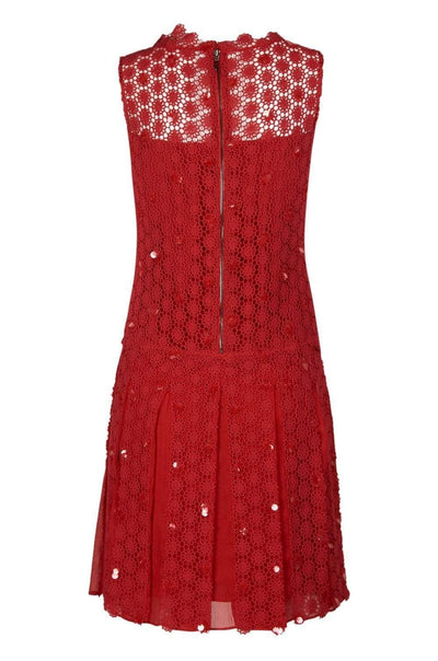 Elie Tahari - E41VA607 Embellished Crochet A-line Dress In Red
