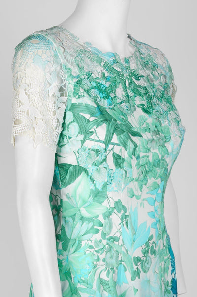 Elie Tahari - E507P607 Floral Lace Jewel Neck Sheath Dress In Green and Multi-Color