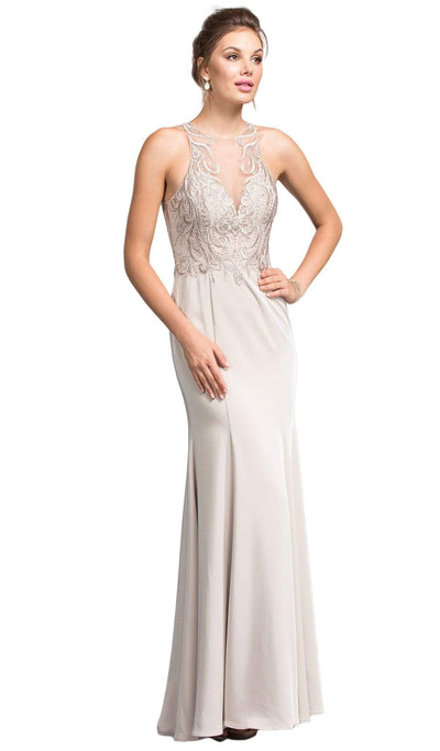 Elegant Illusion Halter Sheath Prom Dress Prom Dresses XXS / Champagne