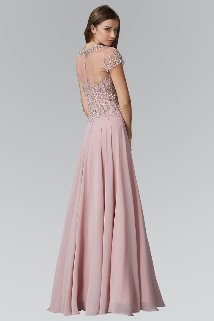 Elizabeth K Beaded Trellis Illusion Chiffon A-Line Gown GL2126 CCSALE M / D/Rose