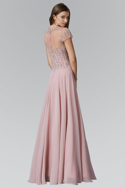Elizabeth K Beaded Trellis Illusion Chiffon A-Line Gown GL2126 CCSALE M / D/Rose