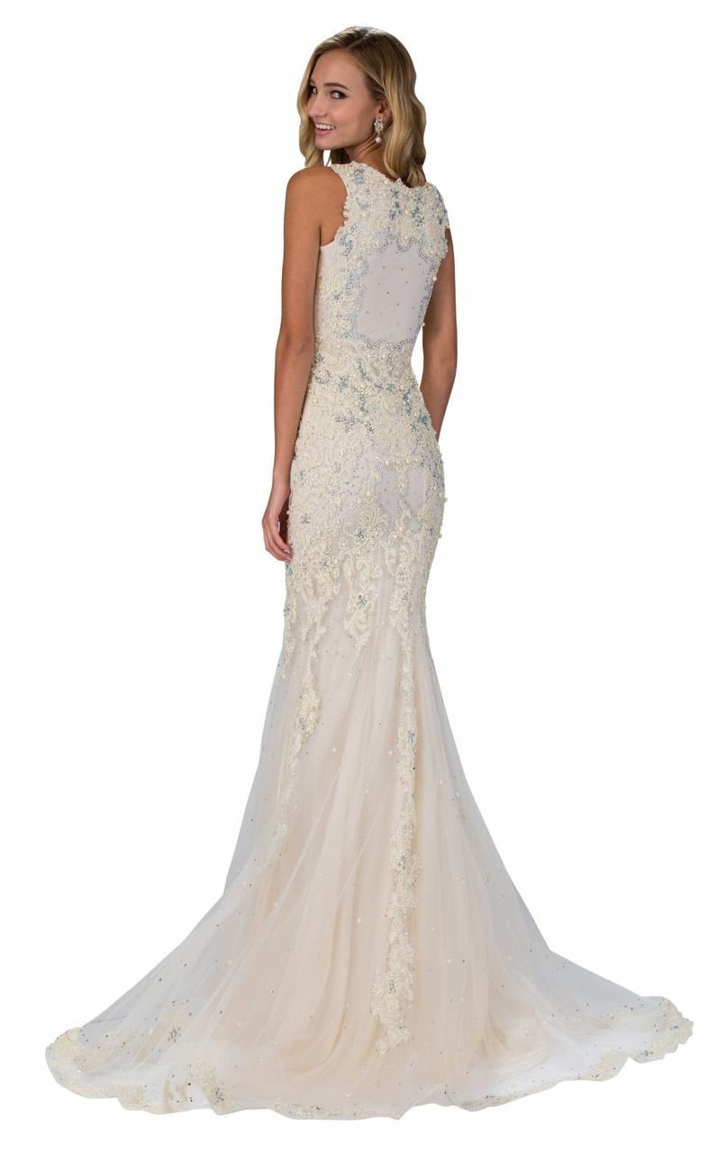 Elizabeth K Bridal - GL1344 Bead and Pearl Embellished Jewel Neckline Jersey Gown Special Occasion Dress