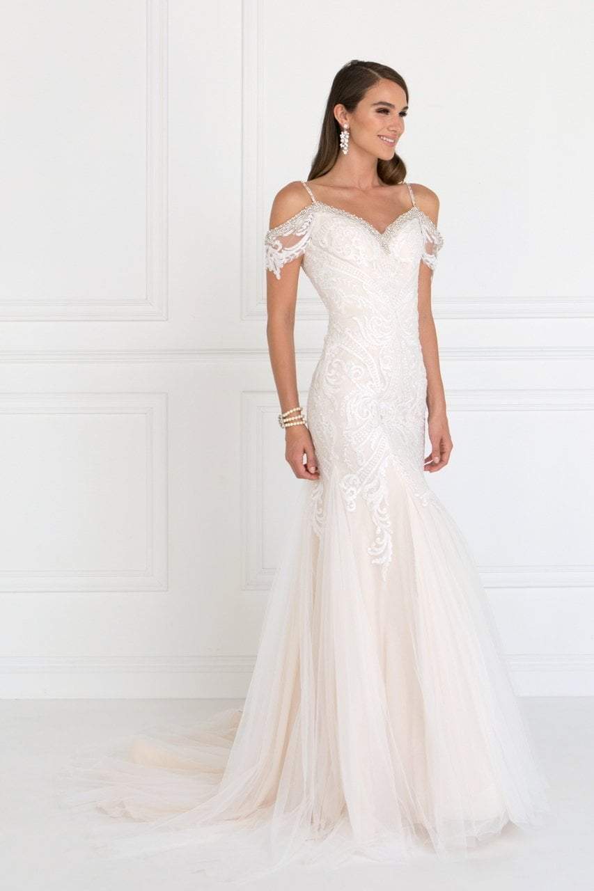Elizabeth K Bridal - GL1513 Lace Appliqued Off Shoulder Straps Bridal Dress Bridal Dresses XS / Ivory/Champagne