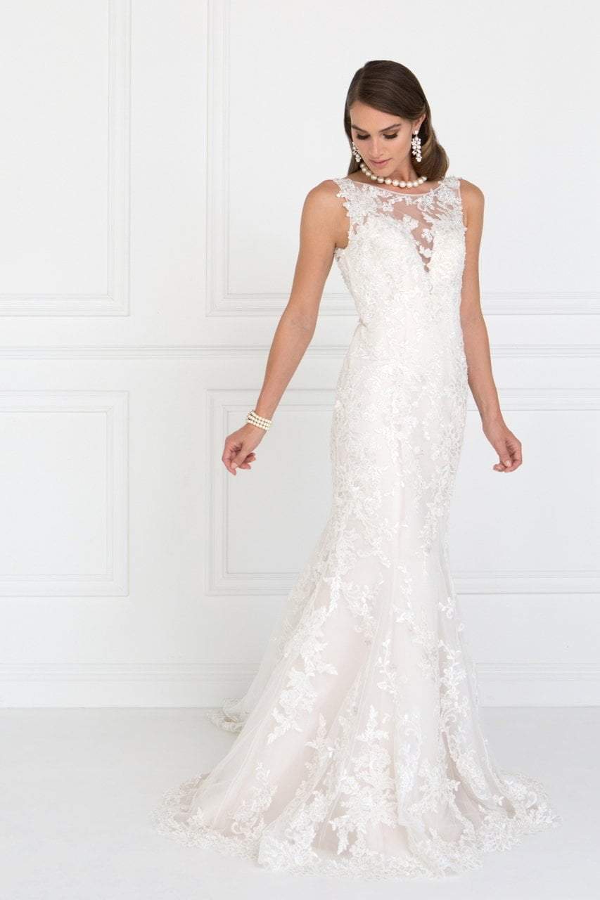 Elizabeth K Bridal - GL1514 Beaded Lace Illusion Bateau Mermaid Wedding Dress Special Occasion Dress XS / Ivory/Champagne