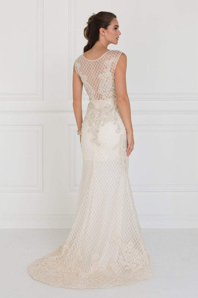 Elizabeth K Bridal - GL1536 Embellished Sheer Bateau Sheath Dress Wedding Dresses