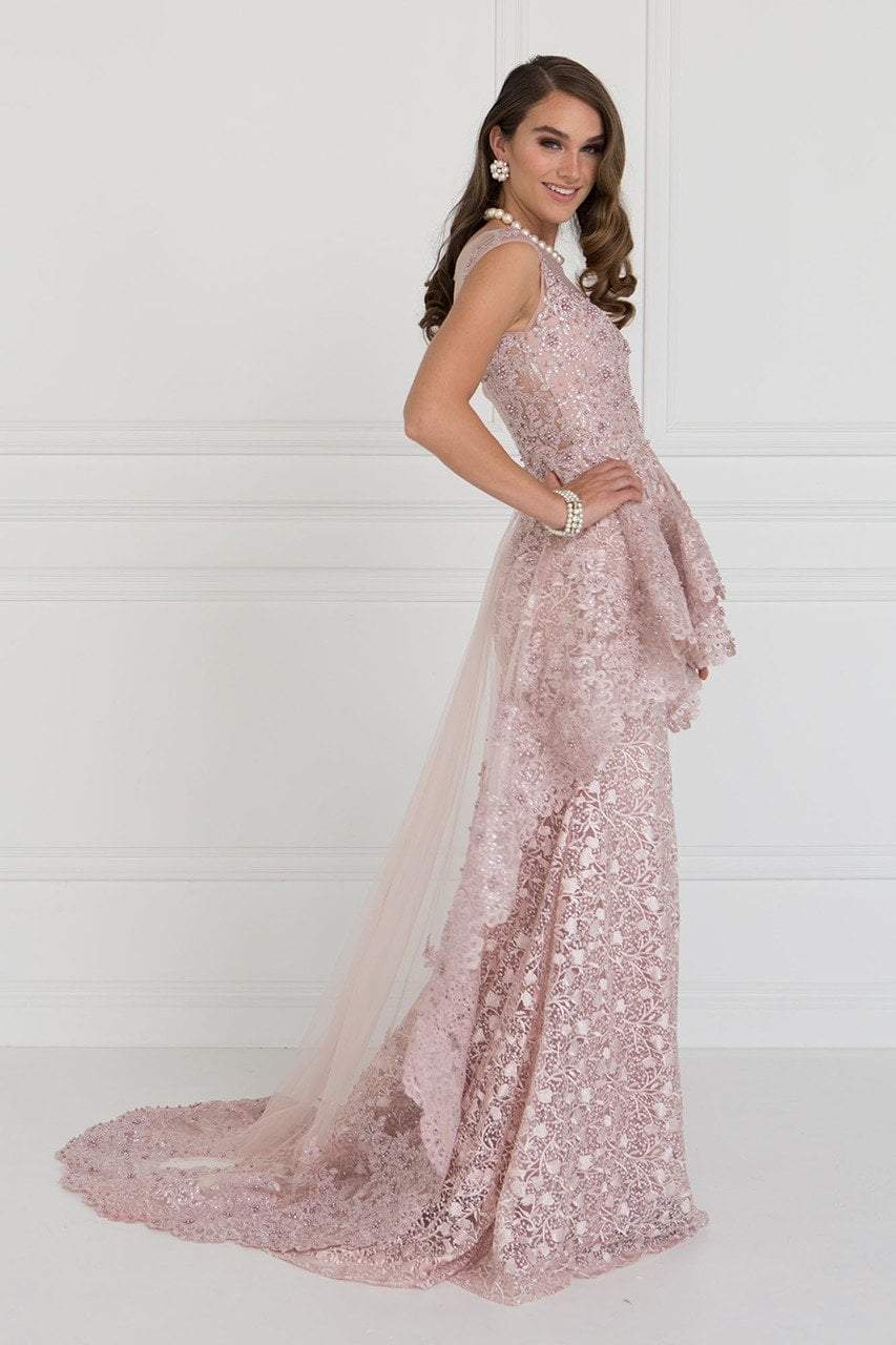 Elizabeth K Bridal - GL1584 Lace Illusion Bateau Gown with Tulle Overlay Wedding Dresses