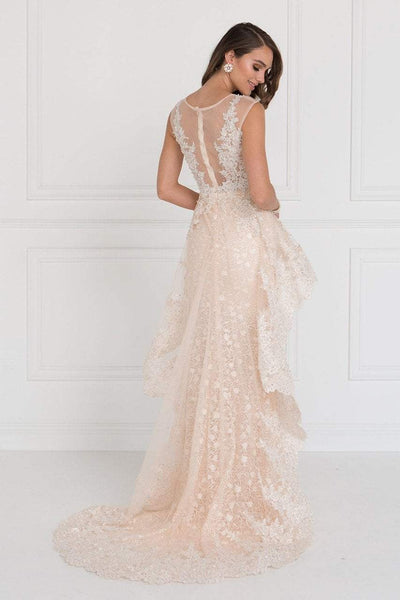 Elizabeth K Bridal - GL1584 Lace Illusion Bateau Gown with Tulle Overlay Wedding Dresses