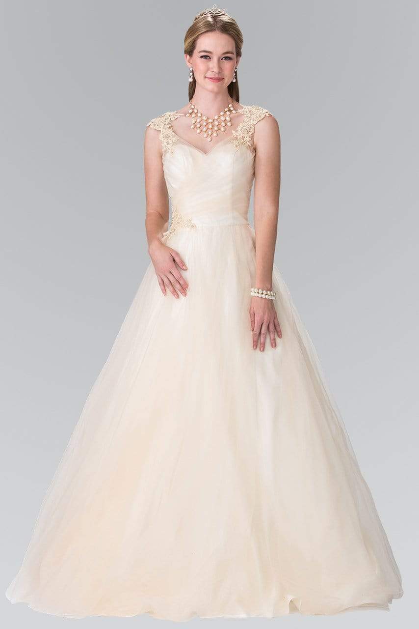 Elizabeth K Bridal - GL2202 Embroidered Ruched Bridal Dress Special Occasion Dress XS / Champagne