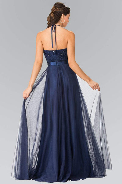 Elizabeth K Embroidered Lace Halter Long Gown - 1 pc Navy In Size M Available CCSALE M / Navy