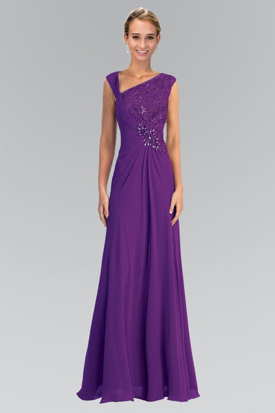 Elizabeth K - GL1003 One Shoulder Ruched Applique Gown Special Occasion Dress XS / Purple