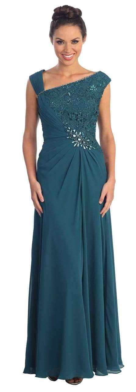 Elizabeth K - GL1003 One Shoulder Ruched Applique Gown Special Occasion Dress XS / Teal