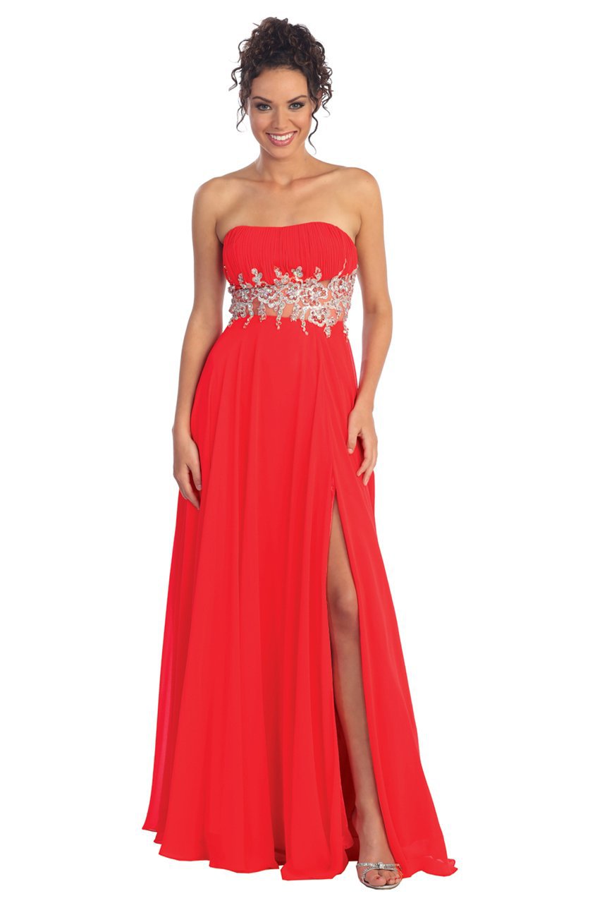 Elizabeth K - GL1010 Bejeweled Ruched Sweetheart Chiffon Dress Special Occasion Dress XS / Red