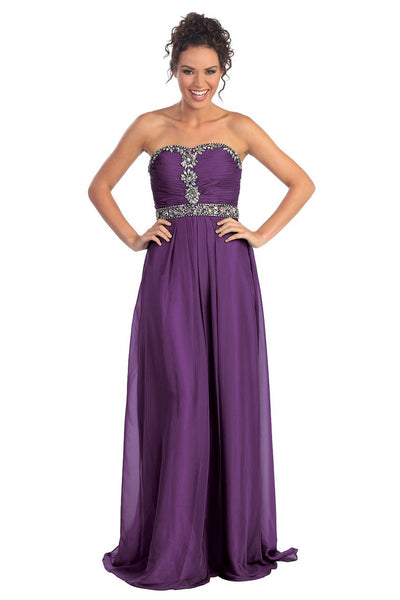 Elizabeth K - GL1058 Shirred Chiffon Sweetheart A-Line Gown Special Occasion Dress XS / Purple