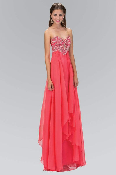 Elizabeth K - GL1061 Medallion Accented Sweetheart Chiffon Gown Special Occasion Dress XS / Coral
