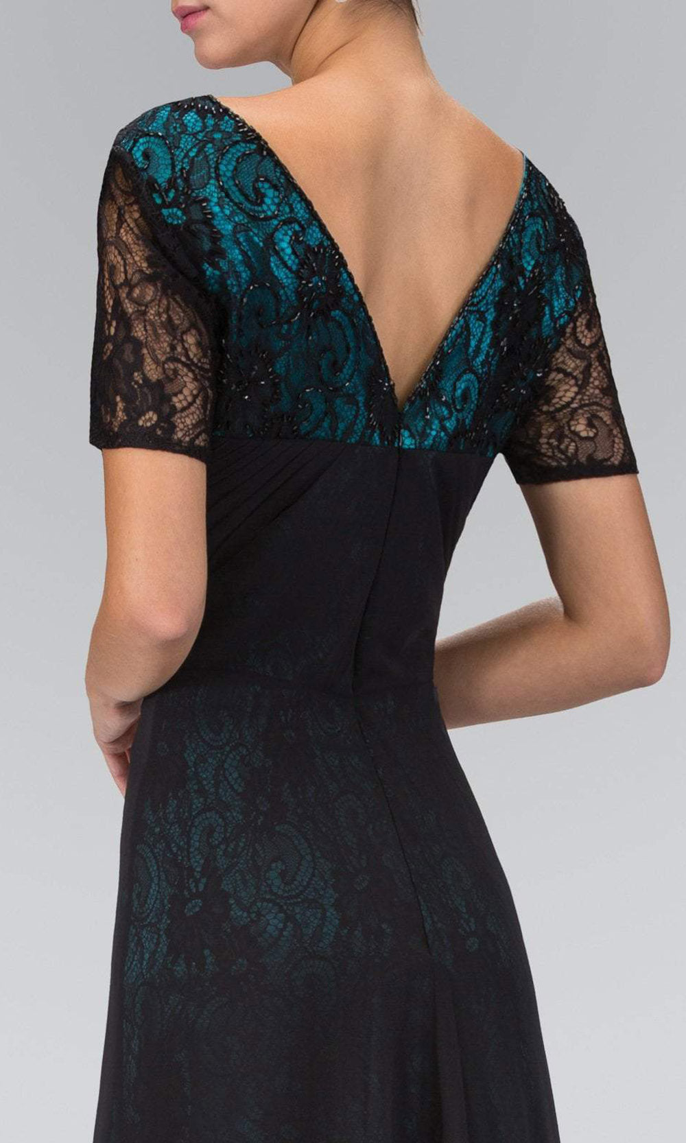 Elizabeth K - Short Sleeve Lace Overskirt Dress GL1081SC In Blue and Black