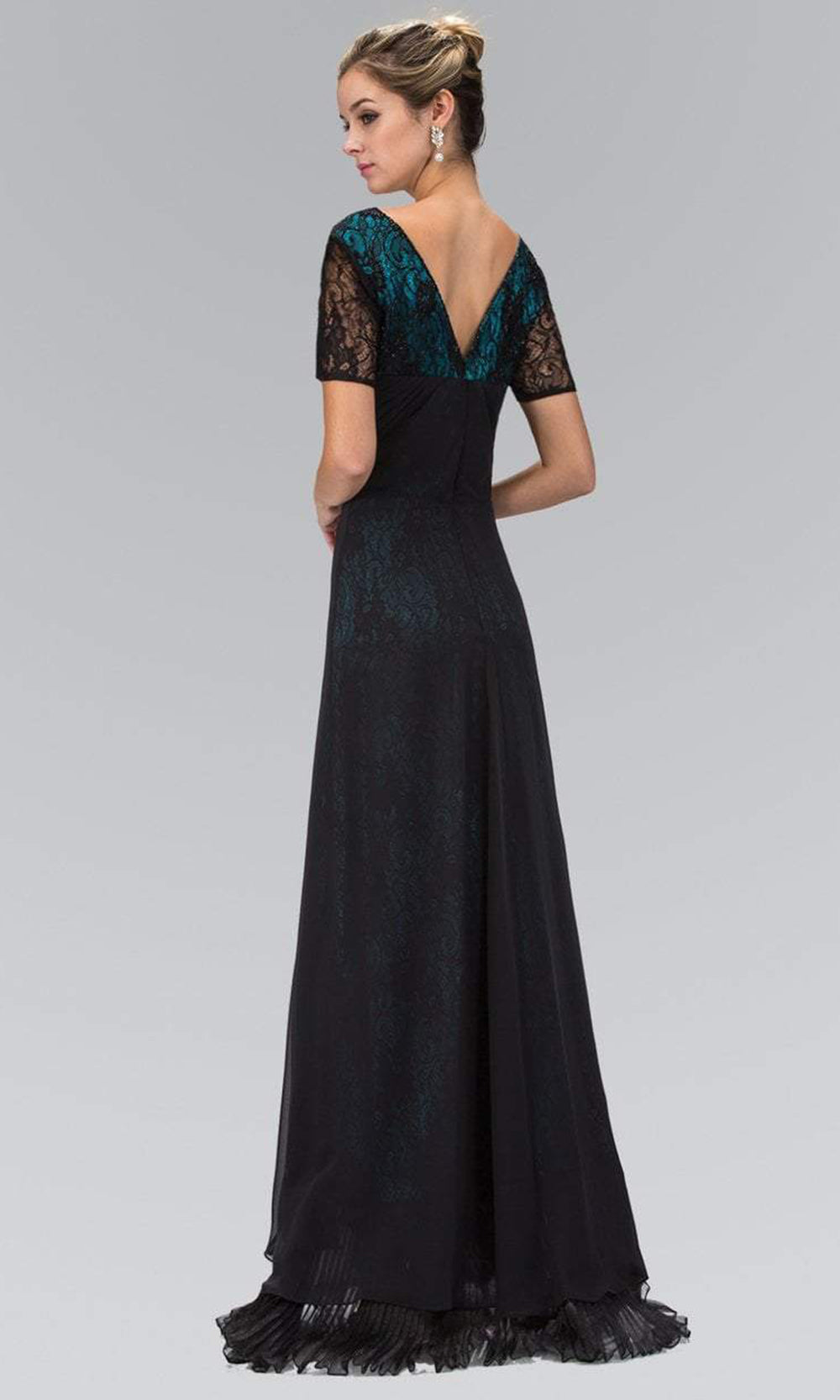 Elizabeth K - Short Sleeve Lace Overskirt Dress GL1081SC In Blue and Black