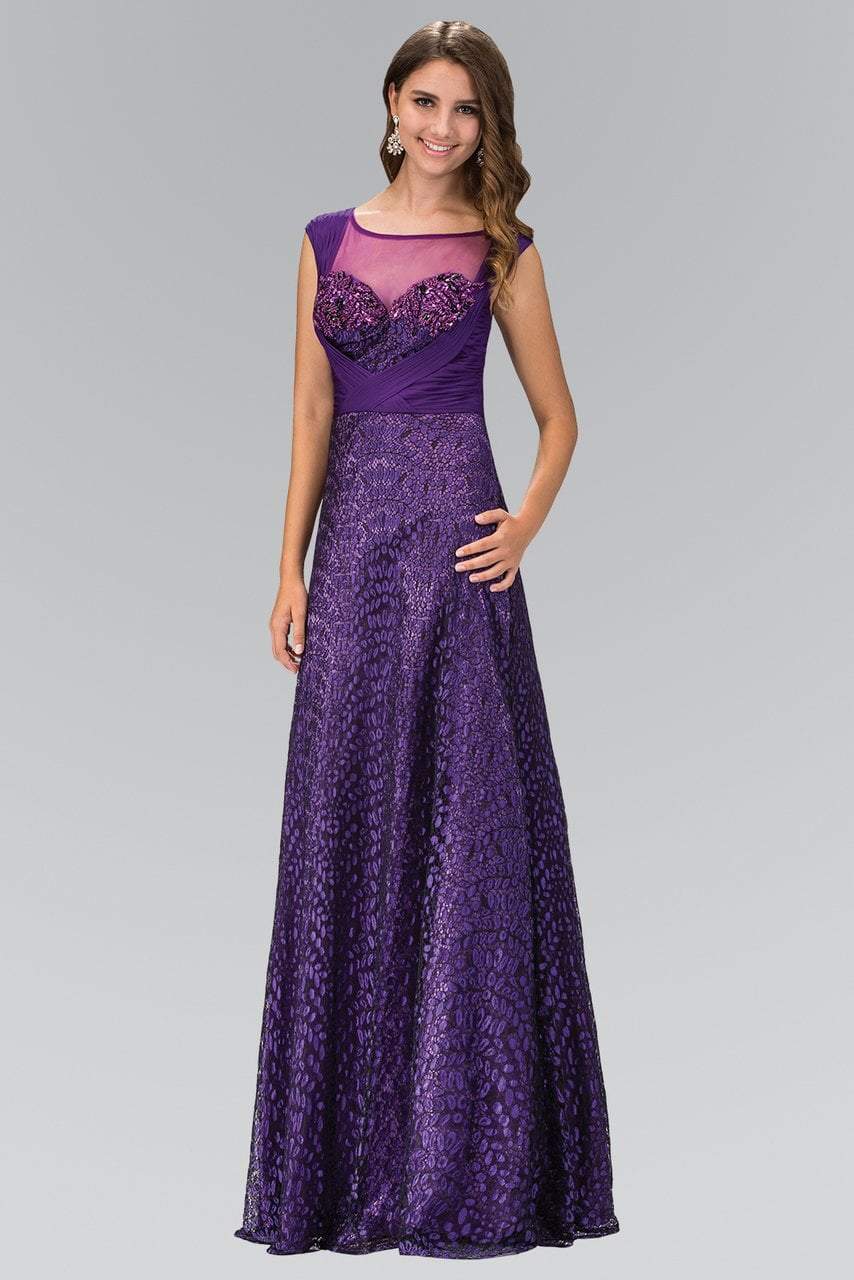 Elizabeth K - GL1089 Embellished Cap Sleeve Illusion Bateau Dress Special Occasion Dress XS / Purple