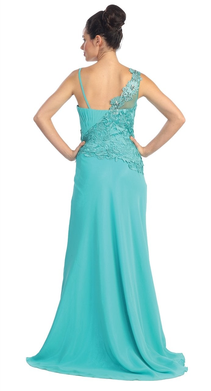 Elizabeth K - GL1093 Lace Embellished Asymmetrical Neck Dress Special Occasion Dress
