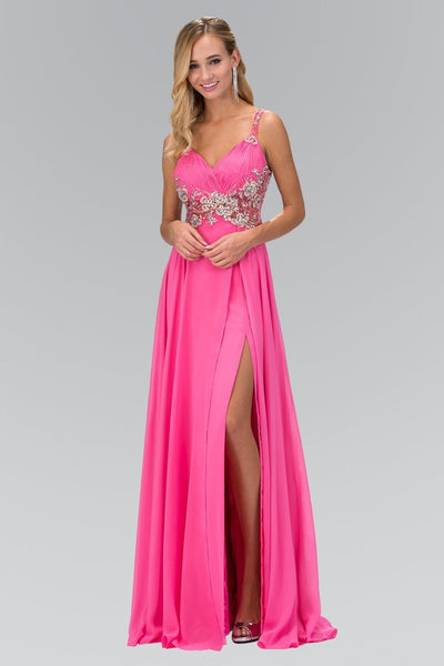 Elizabeth K - GL1105 Sheer Embroidered Sweetheart Gown Special Occasion Dress XS / Hot Pink