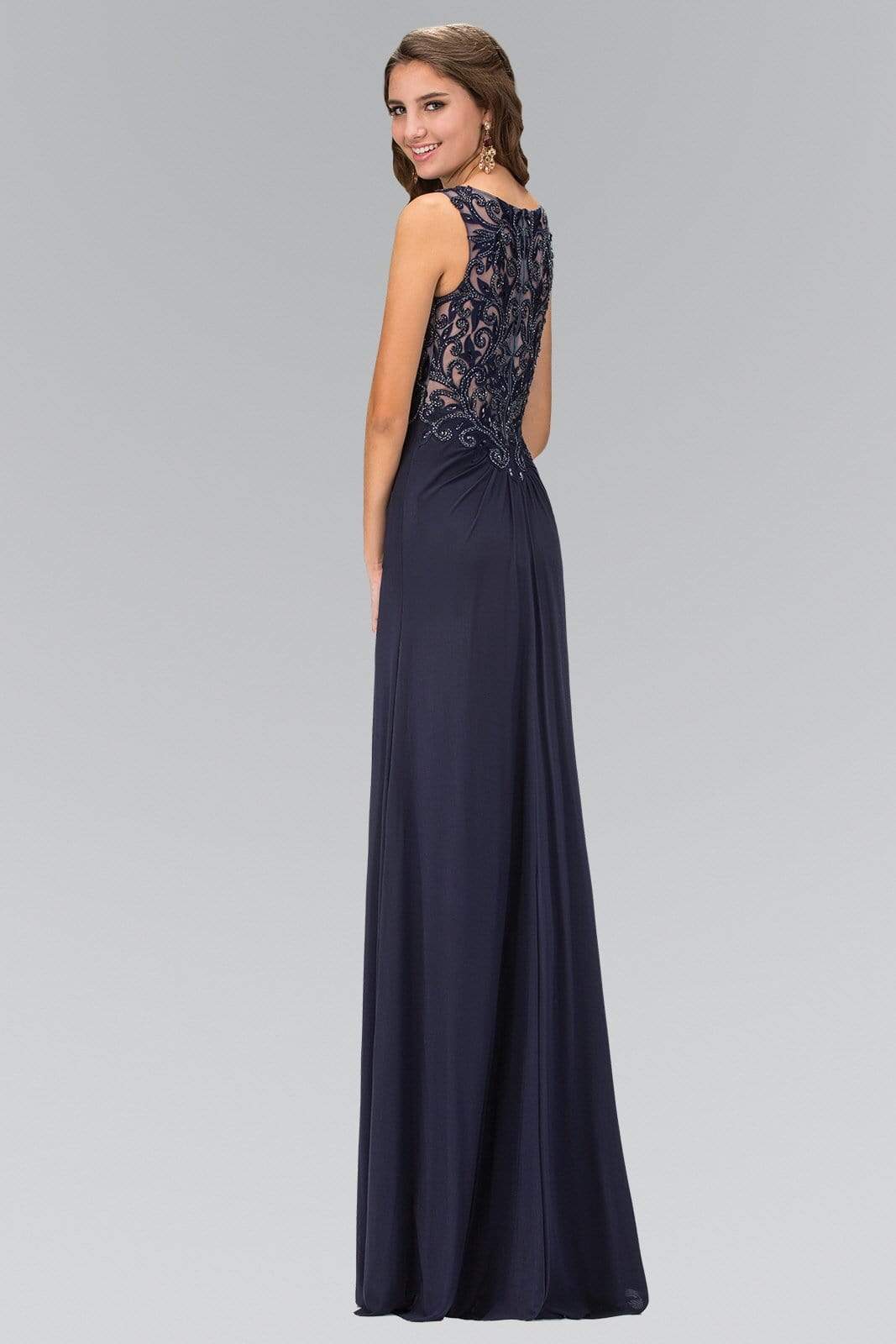 Elizabeth K GL1377 Embellished Ruched V-Neck A-line Dress - 1 Pc Royal Blue in Size XS Available CCSALE XS / Royal Blue