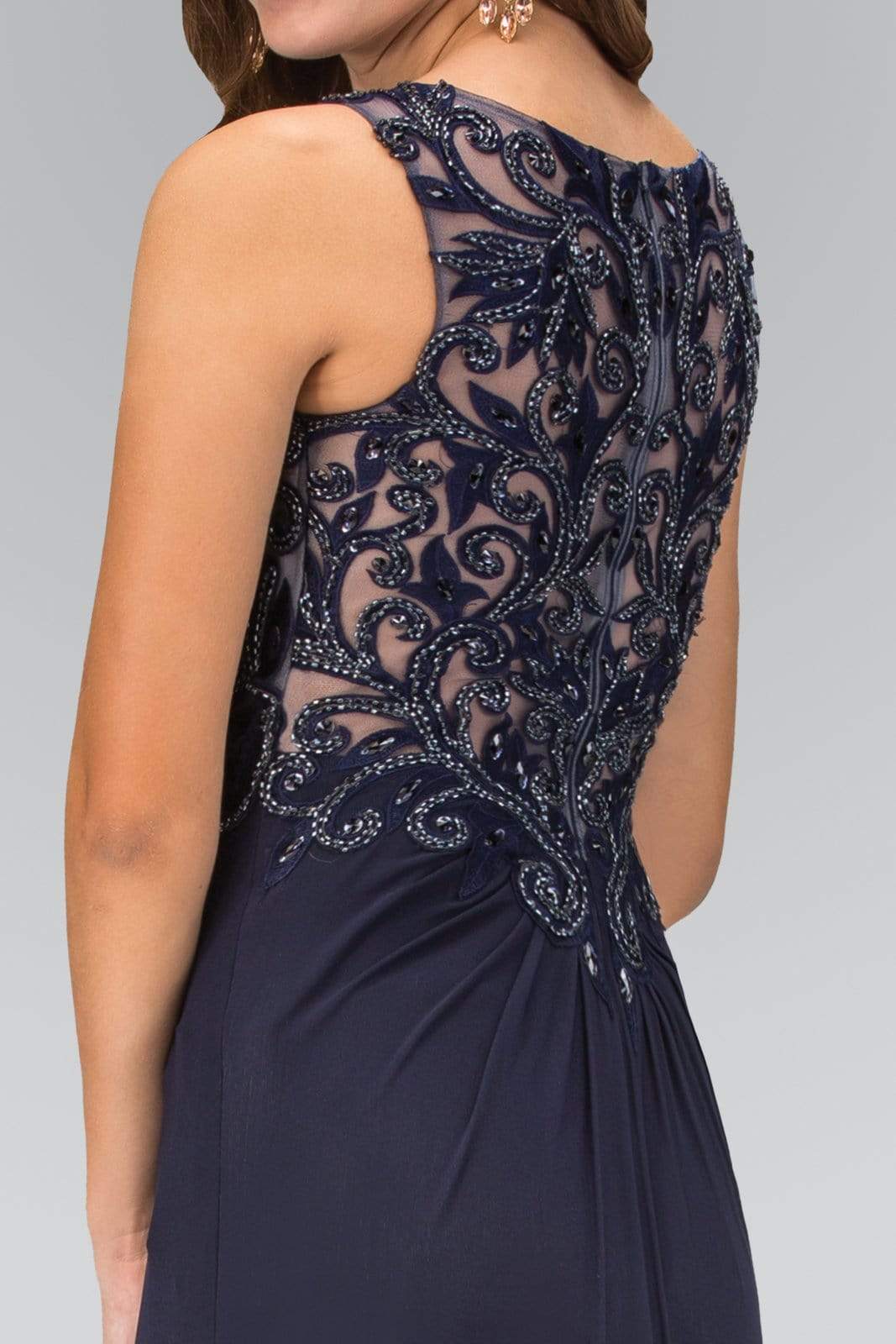 Elizabeth K GL1377 Embellished Ruched V-Neck A-line Dress - 1 Pc Royal Blue in Size XS Available CCSALE XS / Royal Blue