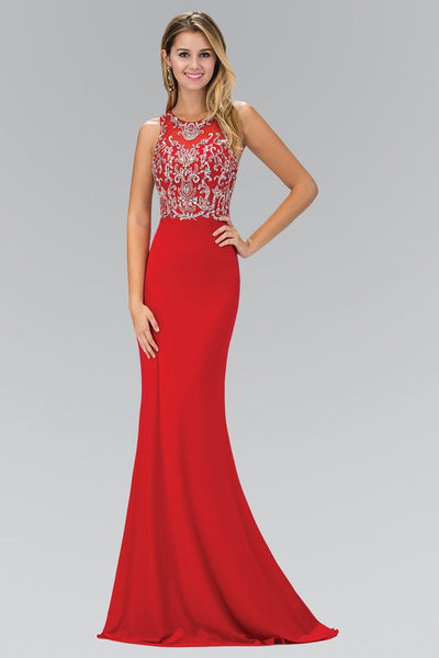 Elizabeth K - GL1385 Jewel Ornate Illusion Sheath Gown Special Occasion Dress XS / Red