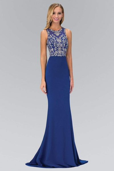 Elizabeth K - GL1385 Jewel Ornate Illusion Sheath Gown Special Occasion Dress XS / Royal Blue