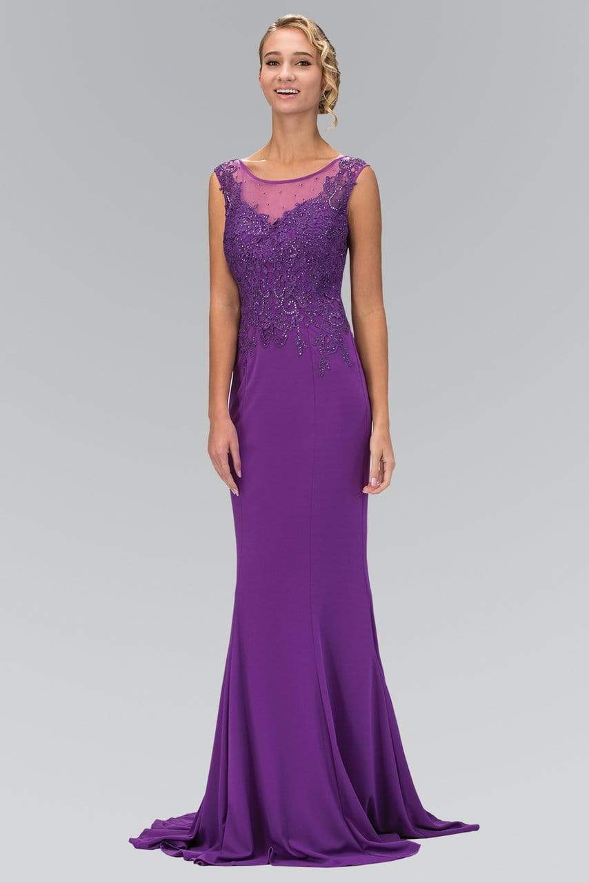 Elizabeth K - GL1411 Laced Bateau Neck Jersey Gown Special Occasion Dress XS / Purple