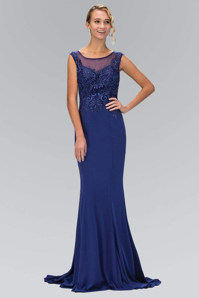 Elizabeth K - GL1411 Laced Bateau Neck Jersey Gown Special Occasion Dress XS / Royal Blue