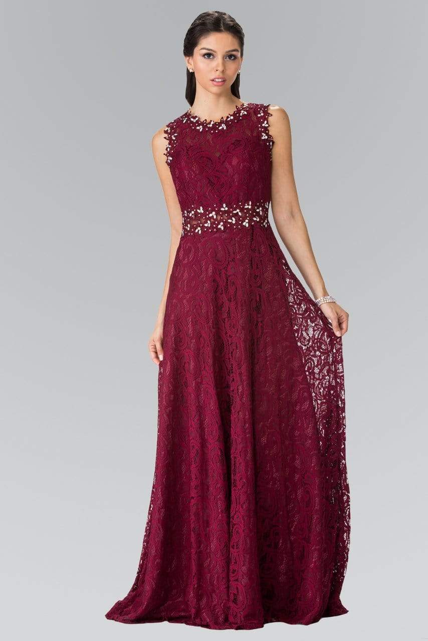 Elizabeth K - GL1460 Sleeveless Beaded Lace Long Dress Bridesmaid Dresses XS / Burgundy