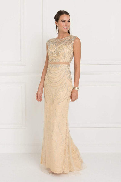 Elizabeth K - GL1503 Sheer Lace Embellished Evening Gown Special Occasion Dress XS / Champagne