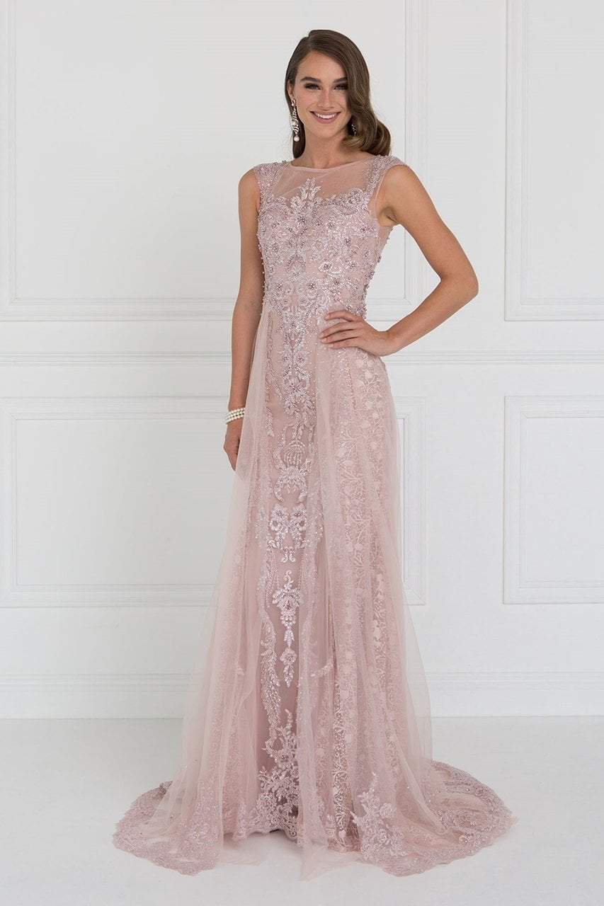 Elizabeth K - GL1583 Illusion Bateau Appliqued Tulle Overlay Gown Evening Dresses XS / D/Rose