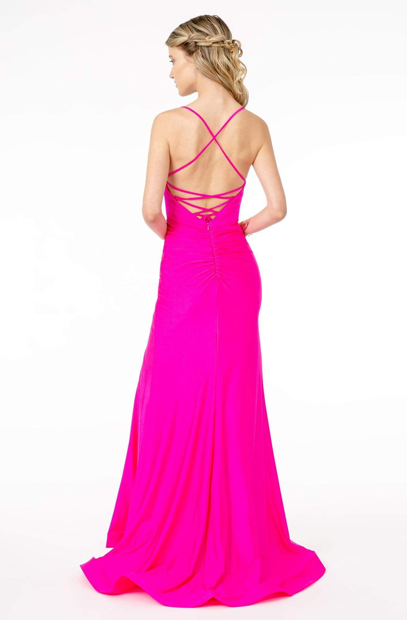 Elizabeth K - GL1816 Ruched-Adorned High Slit Trumpet Dress Prom Dresses